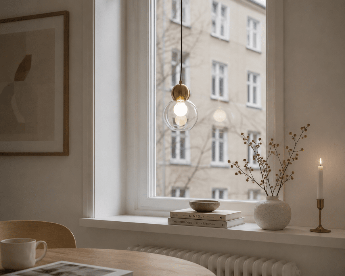 Barba Ø15 Gjennomsiktig/kobber vinduslampe Fra Lampan - Toppen i kobberfinish gir en varm og elegant f&oslash;lelse som l&oslash;fter helhetsinntrykket.