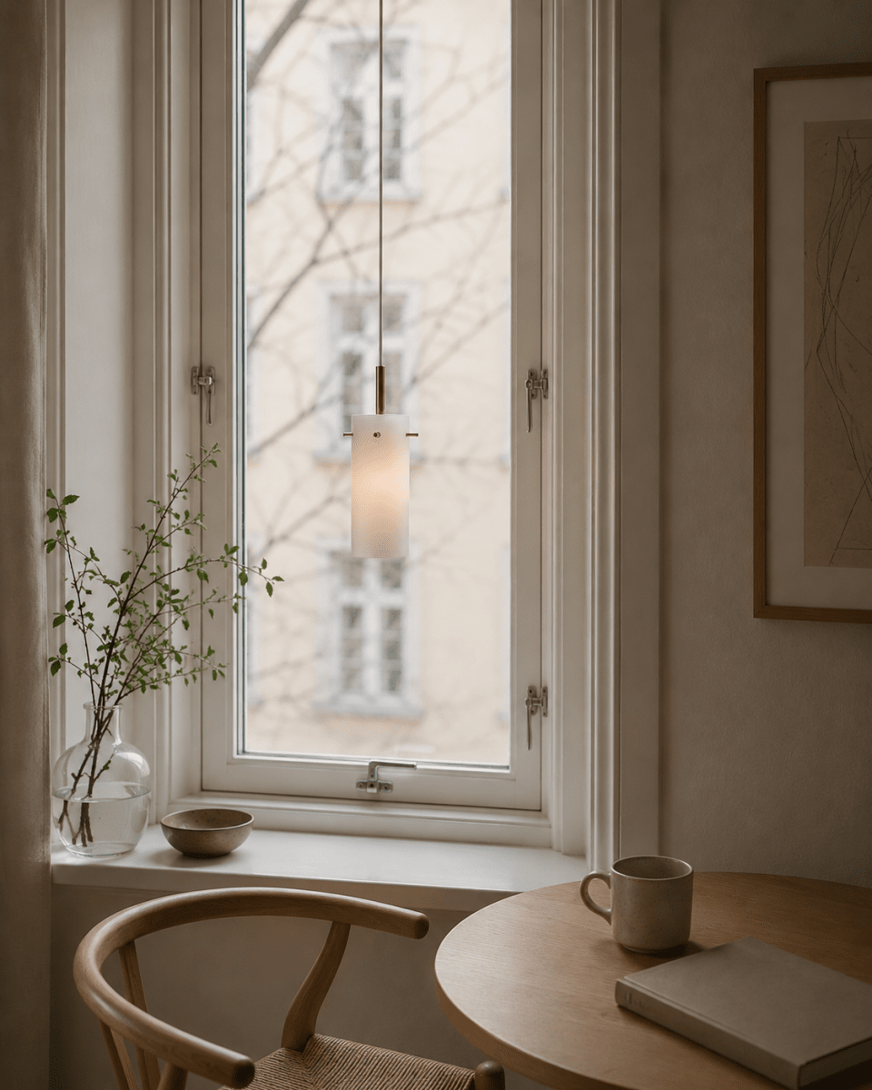 Cilinda Ø7 Messing/hvit vinduslampe Fra Nordic Lighting - Cilinda er en tidl&oslash;s vinduslampe med elegant design.