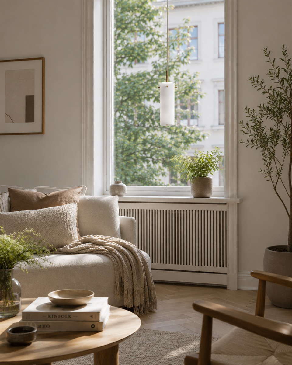 Cilinda Ø7 Messing/hvit vinduslampe Fra Nordic Lighting - Cilinda er en tidl&oslash;s vinduslampe med elegant design.