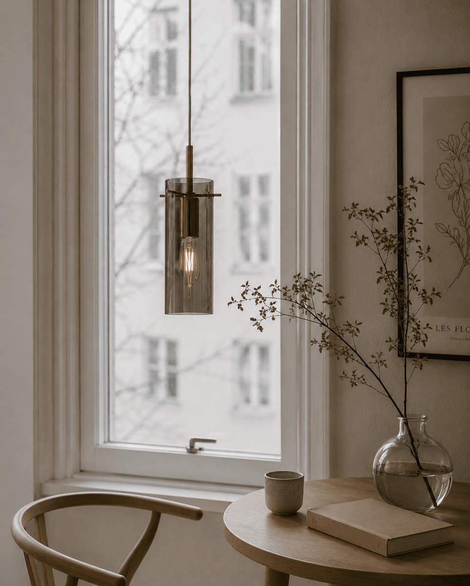 Cilinda Ø7 Messing/røkt vinduslampe Fra Nordic Lighting - Cilinda er en tidl&oslash;s vinduslampe med elegant design.