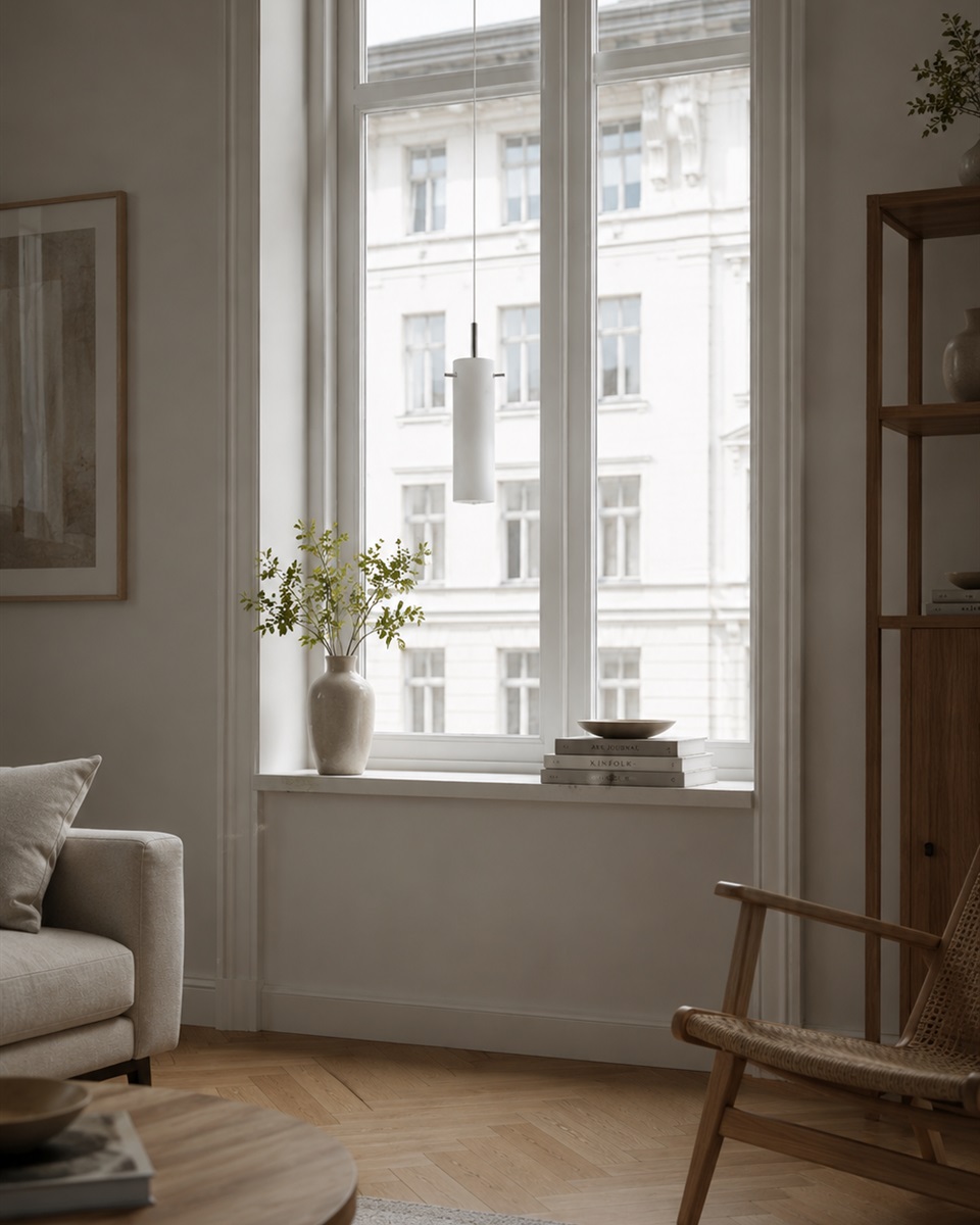 Cilinda Ø7 Krom/hvit vinduslampe Fra Nordic Lighting - Cilinda er en tidl&oslash;s vinduslampe med stilig design.
