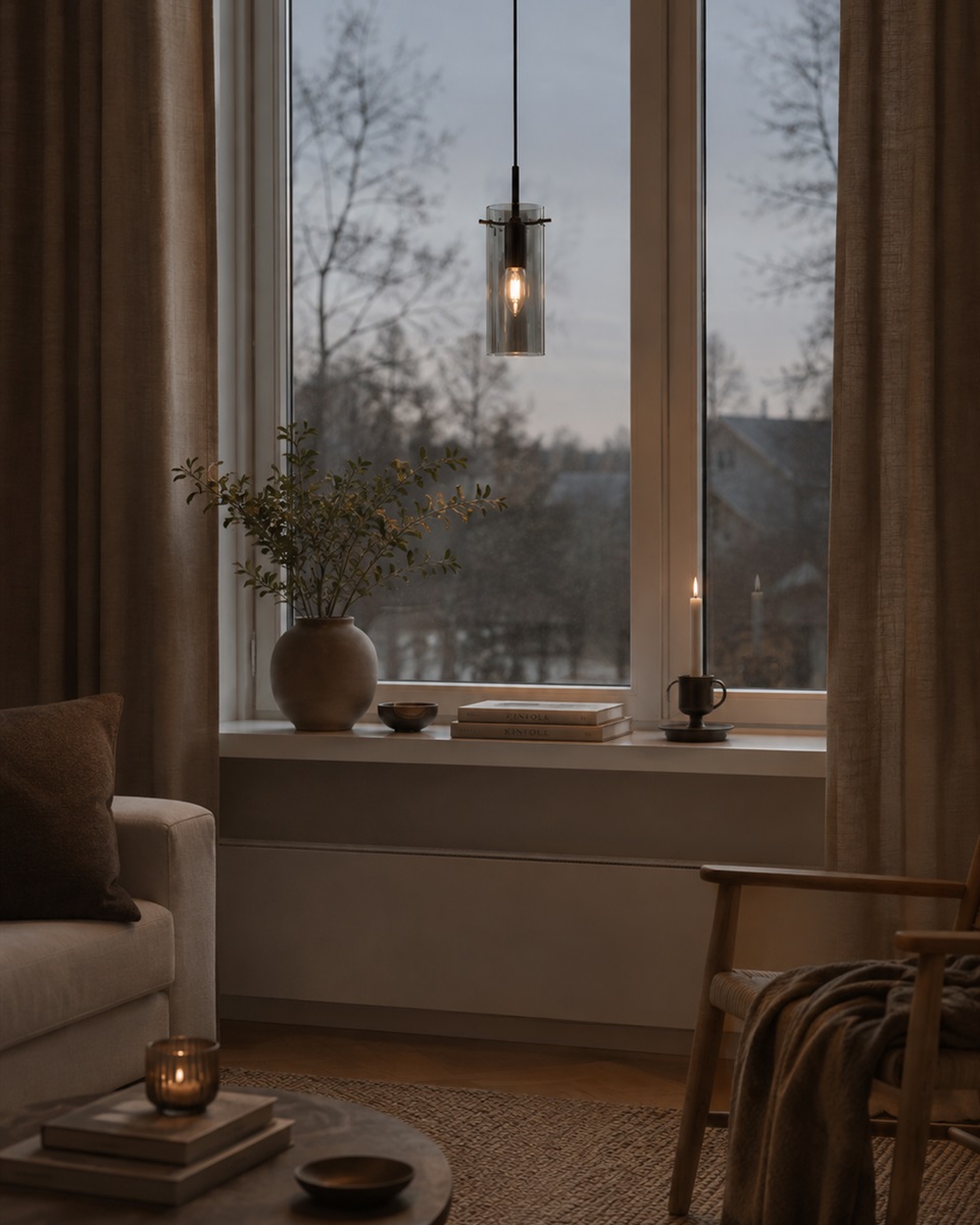 Cilinda Ø7 Svart/Røkt vinduslampe Fra Nordic Lighting - Cilinda er en tidl&oslash;s vinduslampe med elegant design.