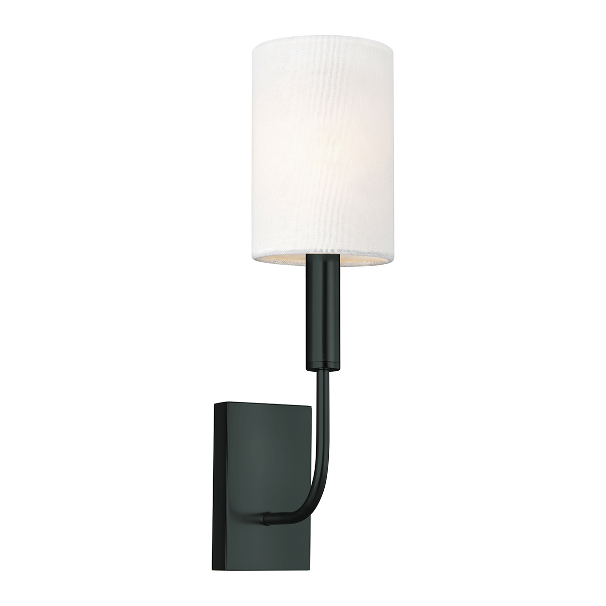 Brianna 36cm Svart vegglampe Fra Elstead Lighting - Lampen er laget av svart metall og har en mykt buet arm som skaper en fin kontrast mot den rette veggplaten.