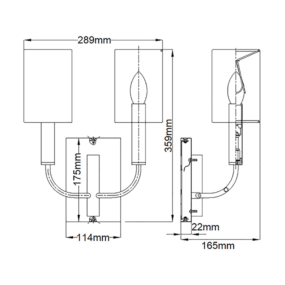 Brianna 36cm Svart vegglampe Fra Elstead Lighting - Lampen er laget av svart metall og har mykt buede armer som skaper en fin kontrast mot den rette veggplaten.