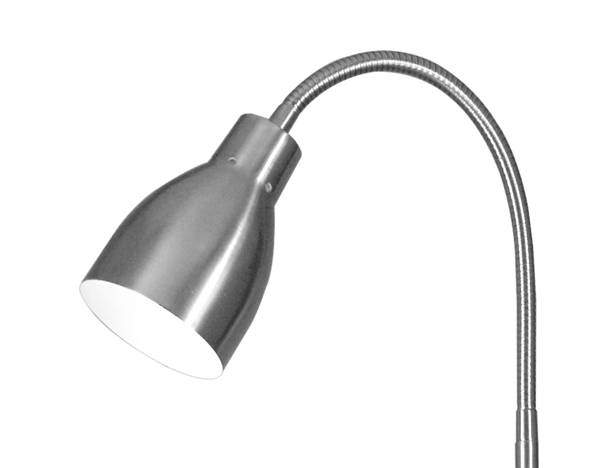 Sarek Stål gulvlampe Fra Aneta Lighting - Sarek er en stilig gulvlampe i matt børstet metall med flexarm for enkel justering av lyset.