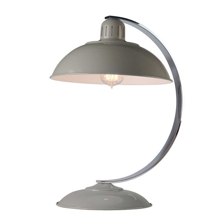 Franklin 46cm Grå bordlampe Fra Elstead Lighting - Bordslampan Franklin har en elegant b&ouml;jd arm i polerad krom samt en spunnen metallsk&auml;rm och bas i blank gr&aring; finish.