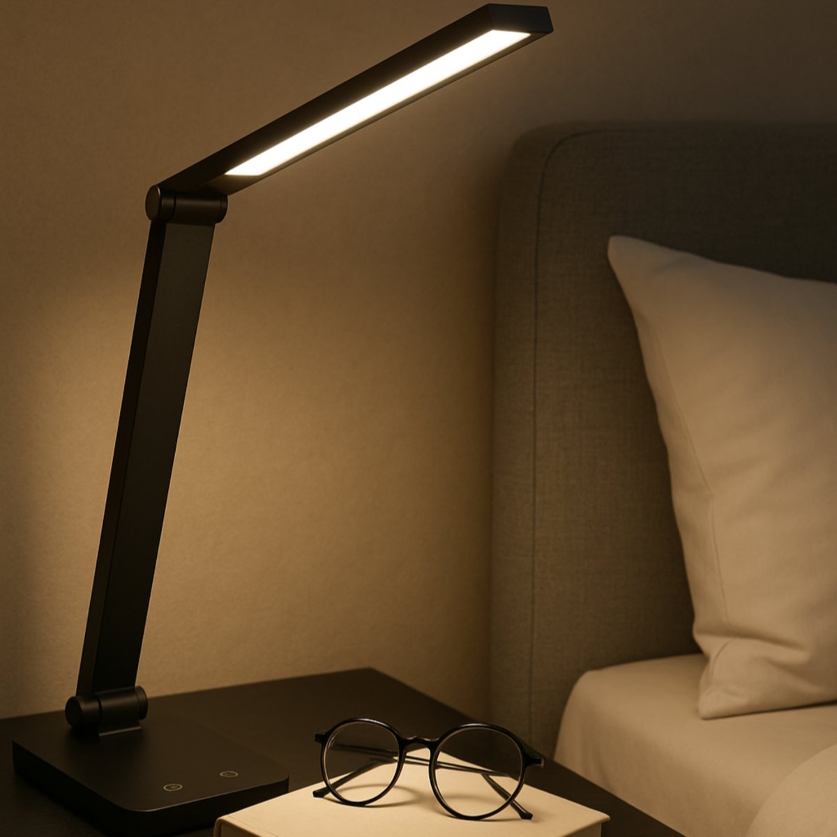 Lomina 38cm Svart skrivebordslampe Fra Brilliant - Med både USB-C- og USB-kontakter kan du enkelt lade eksterne enheter direkte fra lampen, noe som gjør Lomina til en praktisk og stilig løsning for moderne skrivebord.