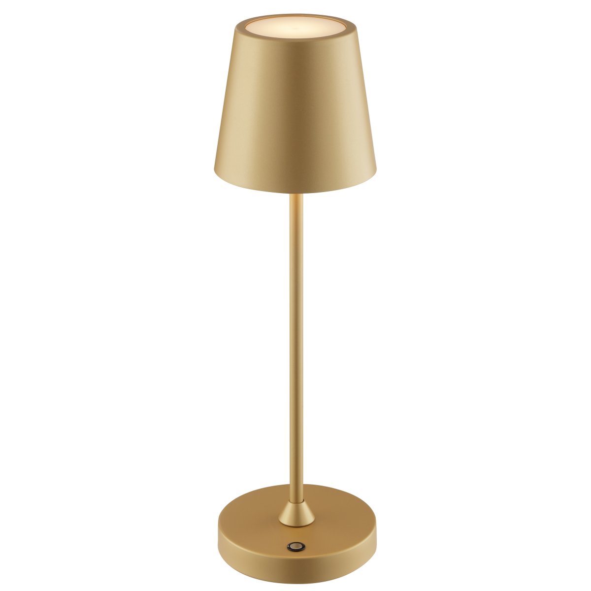 Elora 37cm Gull bærbar Fra Brilliant - Lampen er laget av metall og plast og er utstyrt med en berøringsdimmer på lampebasen.