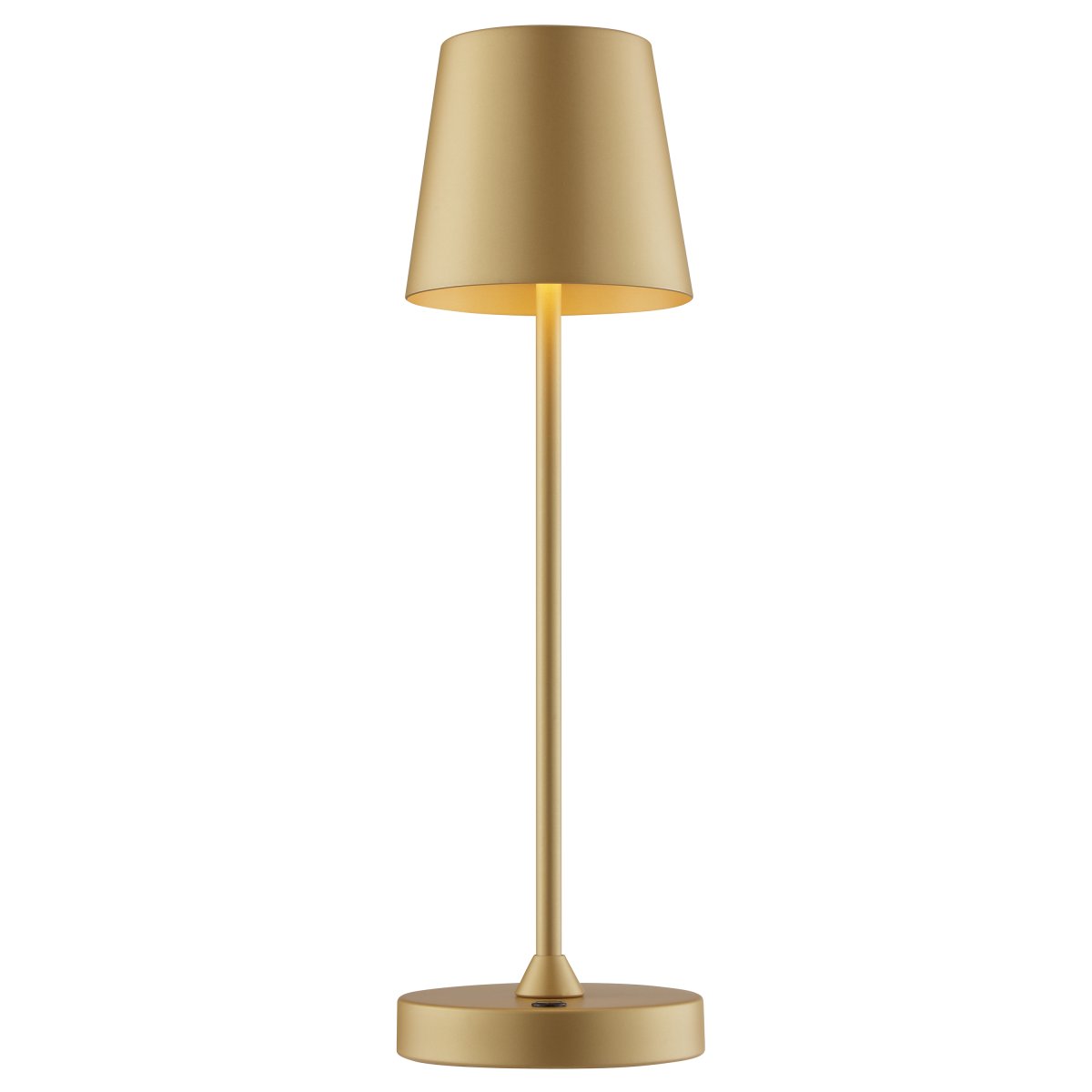 Elora 37cm Gull bærbar Fra Brilliant - Lampen er laget av metall og plast og er utstyrt med en berøringsdimmer på lampebasen.