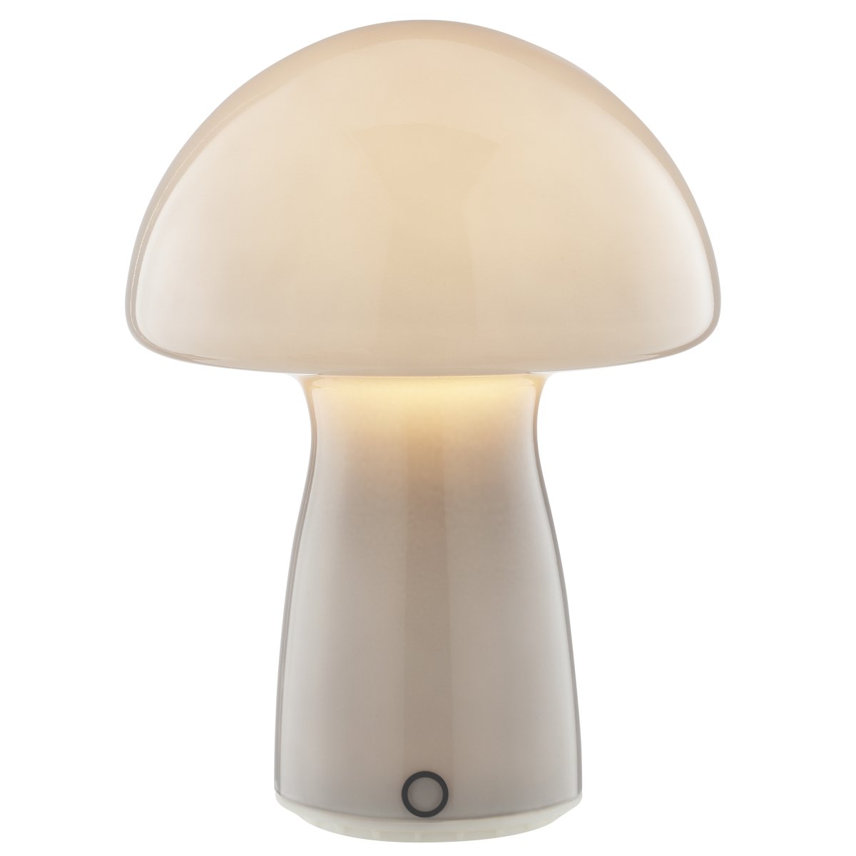 Erik 22cm Grå bærbar Fra Brilliant - Erik er en b&aelig;rbar og oppladbar bordlampe med et sjarmerende glassdesign i en gr&aring; finish som ligner en liten sopp.