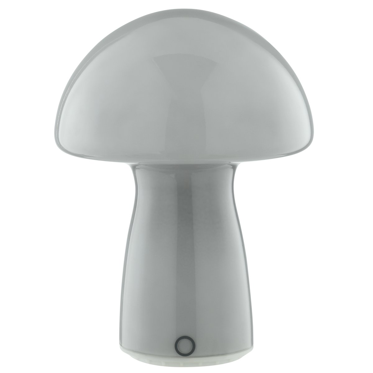 Erik 22cm Grå bærbar Fra Brilliant - Erik er en b&aelig;rbar og oppladbar bordlampe med et sjarmerende glassdesign i en gr&aring; finish som ligner en liten sopp.