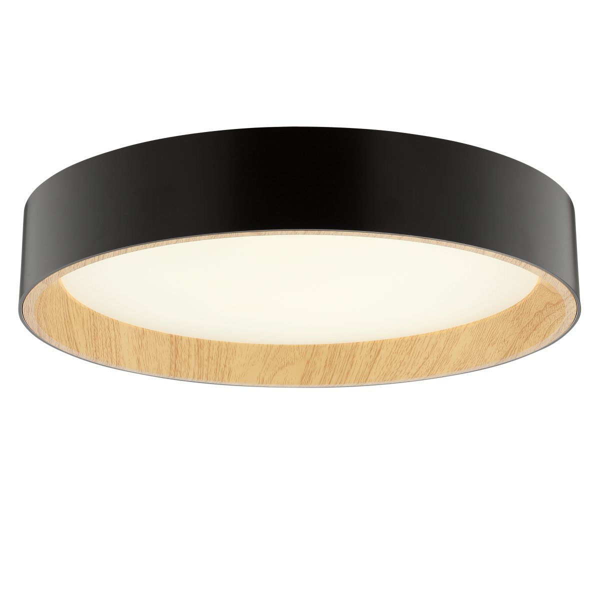 Larios Ø38 Svart plafond Fra Brilliant - Denne taklampen er laget av metall og plast, og har en svart ramme med treimitasjon p&aring; innsiden, noe som skaper en varm og innbydende atmosf&aelig;re.