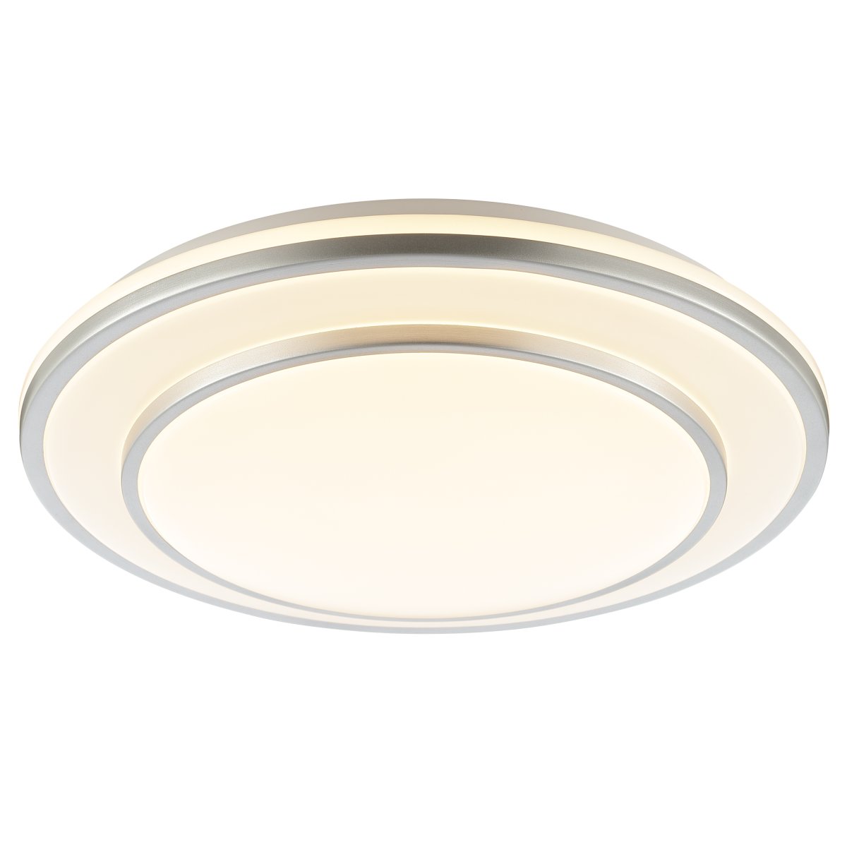 Luciano Ø40 Sølv plafond Fra Brilliant - Luciano er en stilig taklampe laget av metall og plast, designet med sølvrammer som rammer inn det runde LED-panelet på en moderne og diskret måte.