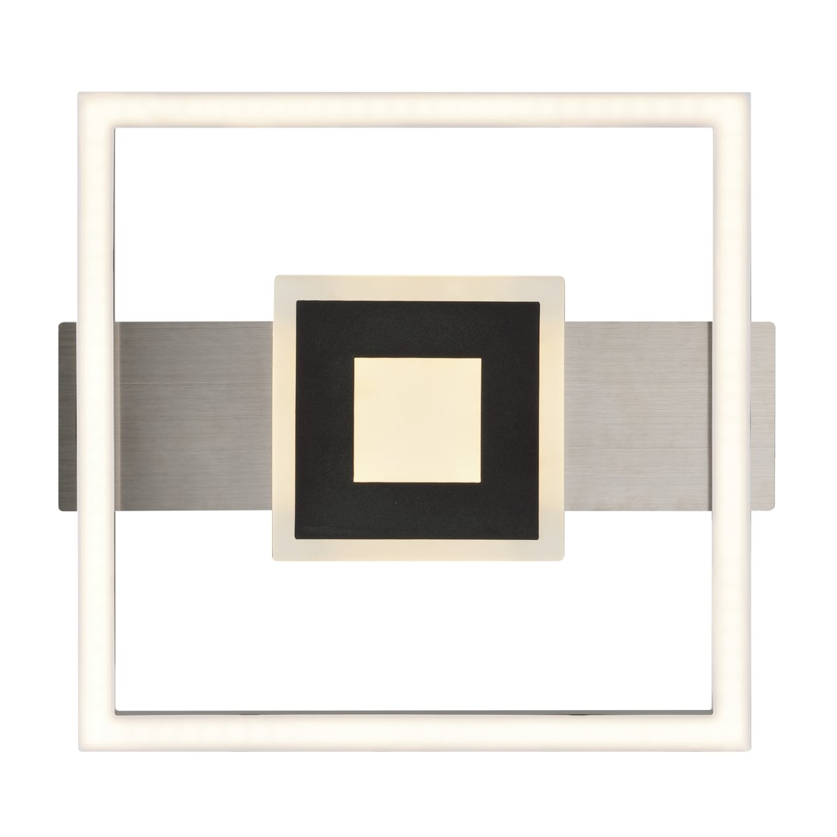 Baldo 30cm Svart plafond Fra Brilliant - Den rektangulære rammen i svart er kombinert med en elegant bakplate i satengnikkel, noe som gir et eksklusivt uttrykk.