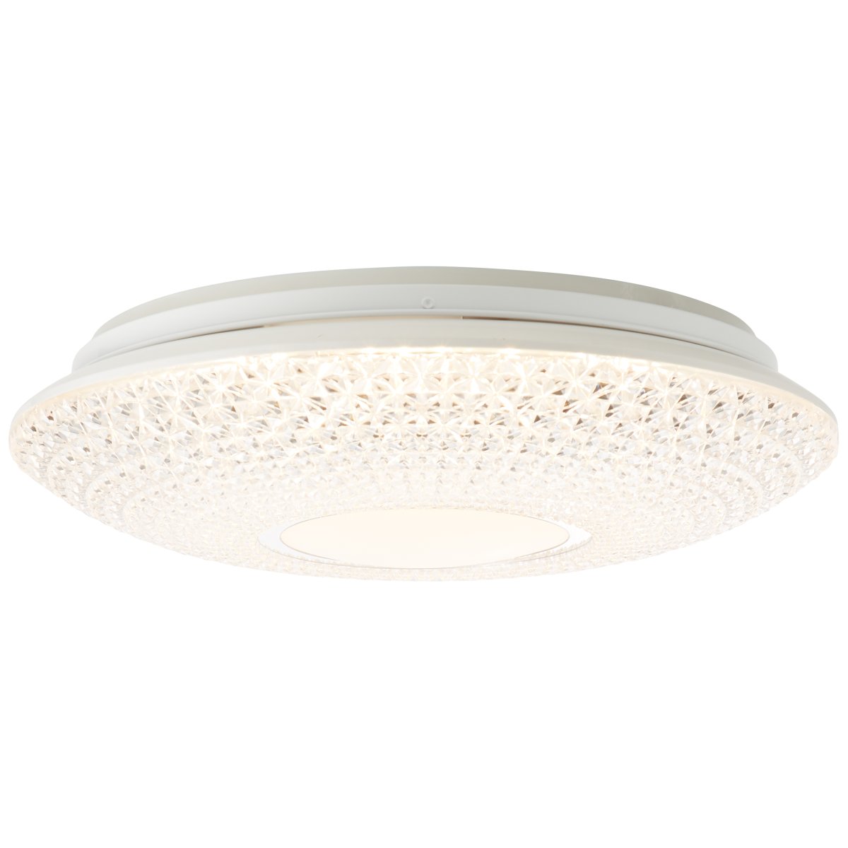 Lucian Ø40 Hvit plafond Fra Brilliant - LED-panelet omfavnes av den klare skjermen med sm&aring; prismer, som skaper et vakkert lysm&oslash;nster i rommet n&aring;r lampen er p&aring;.