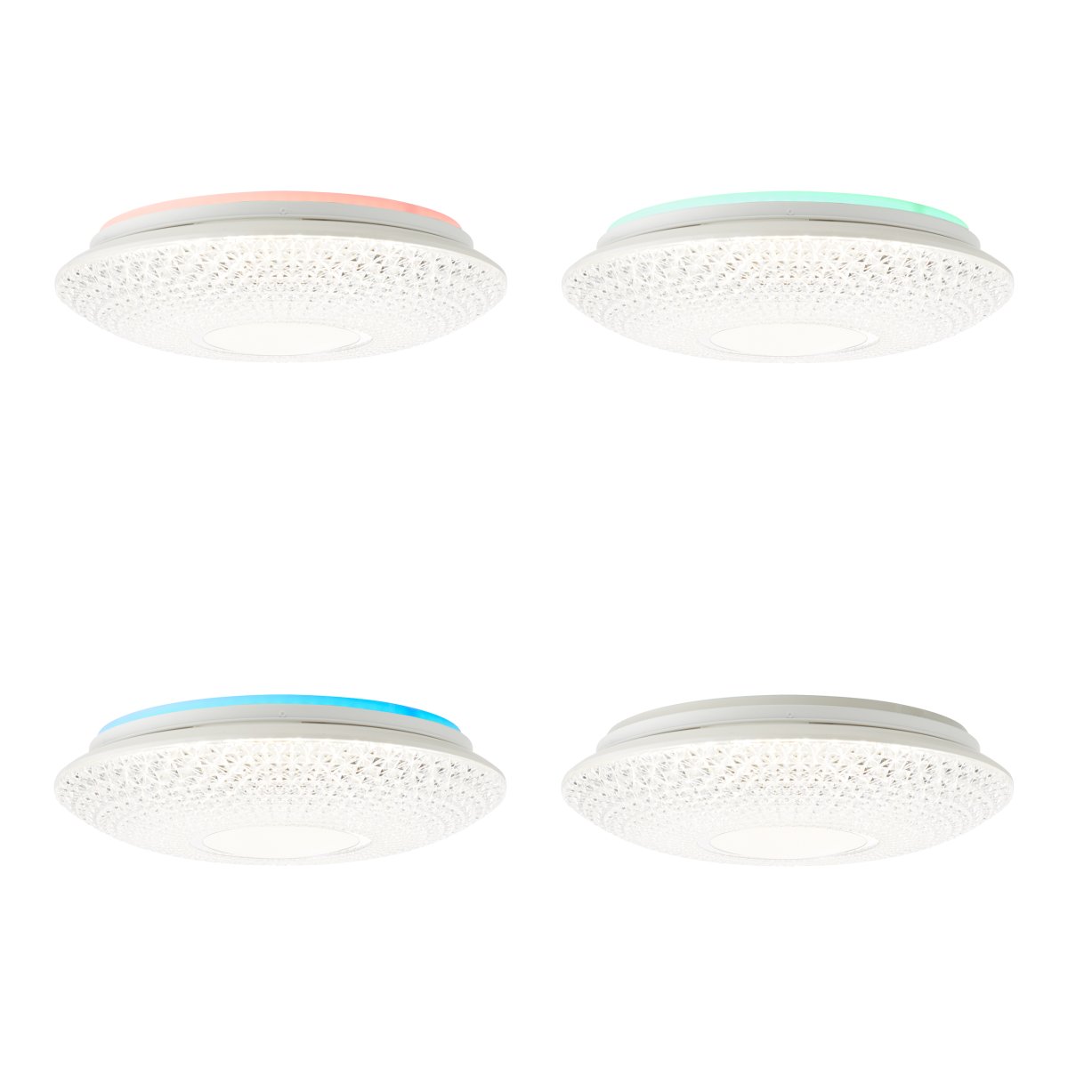 Lucian Ø40 Hvit plafond Fra Brilliant - LED-panelet omfavnes av den klare skjermen med sm&aring; prismer, som skaper et vakkert lysm&oslash;nster i rommet n&aring;r lampen er p&aring;.