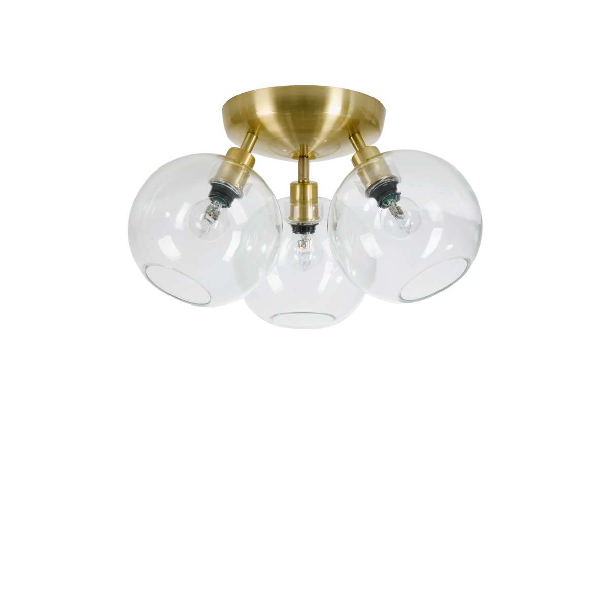 Zoom bilde av Gloria Ø35 Messing/gjennomsiktig plafond Fra Belid - Gloria er en stilig taklampe med tre runde lampeskjermer i munnbl&aring;st glass.