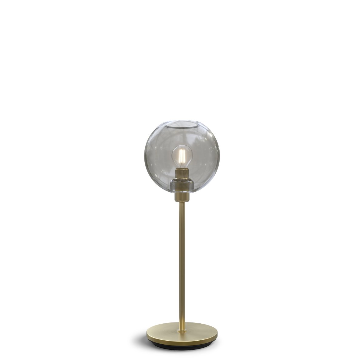 Gloria 46cm Messing/røyk bordlampe Fra Belid - Gloria har et enkelt og elegant design med en lampefot i metall og en rund glassskjerm.