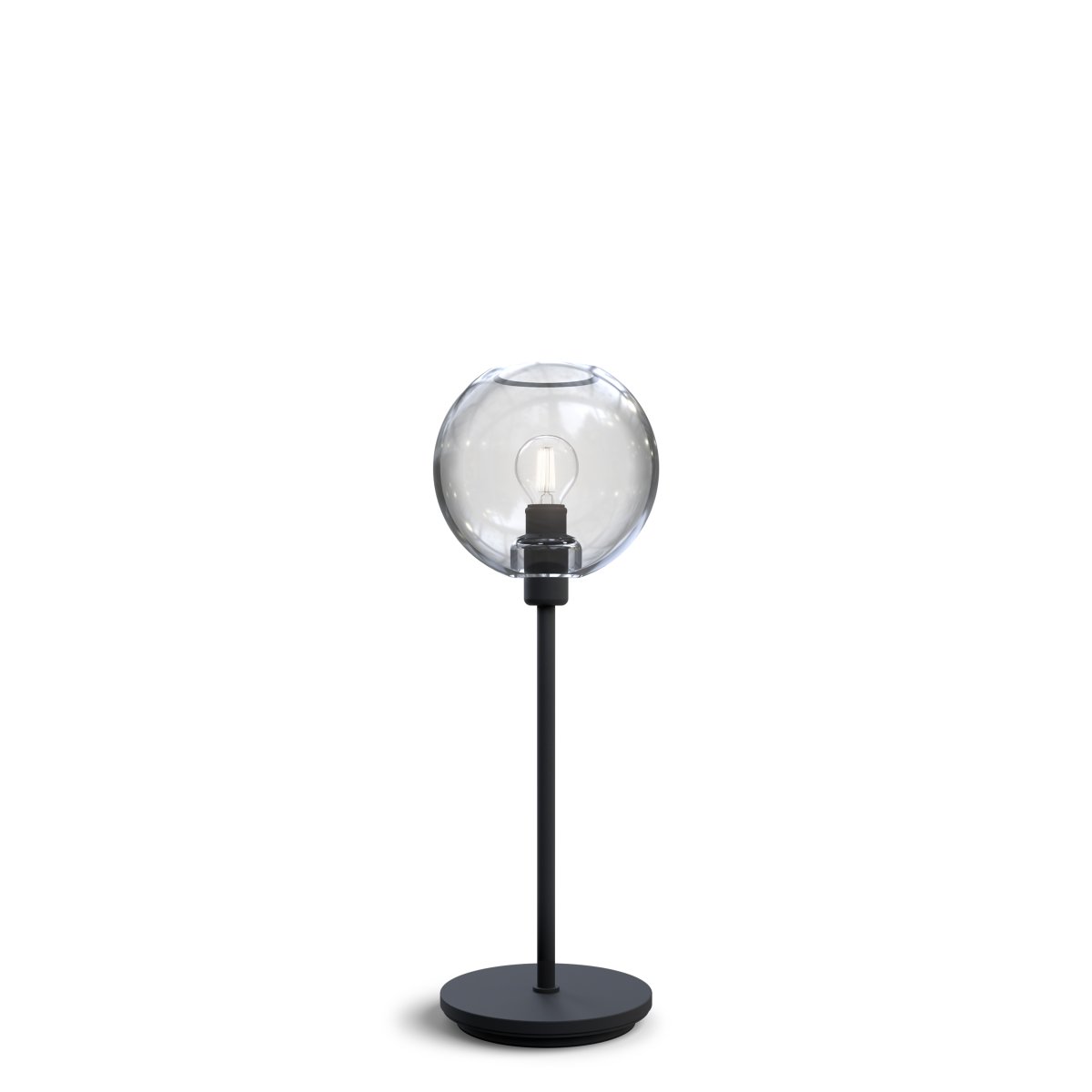Gloria 46cm Svart/klar bordlampe Fra Belid - Gloria har et enkelt og elegant design med en lampefot i metall og en rund glassskjerm.