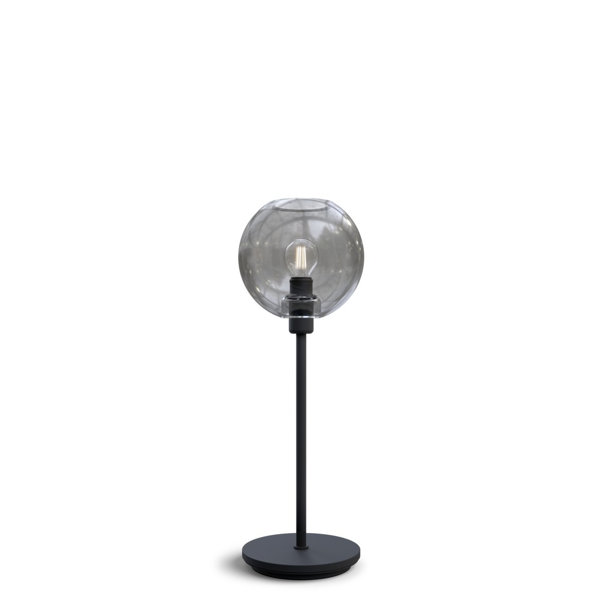 Gloria 46cm Svart/røyk bordlampe Fra Belid - Gloria har et enkelt og elegant design med en lampefot i metall og en rund glassskjerm.