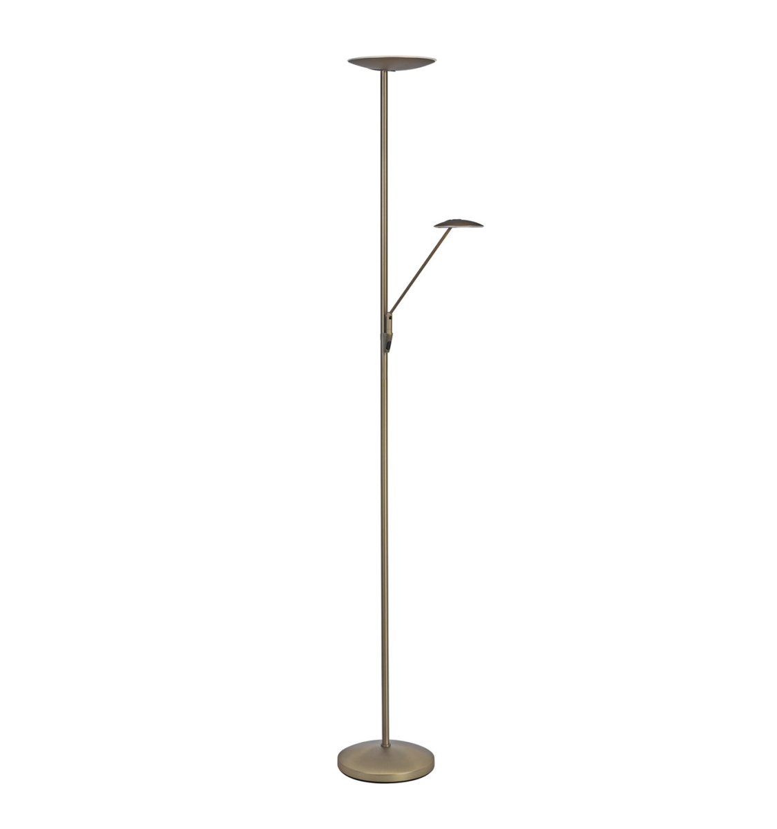 Barone Messing gulvlampe Fra Texa Design - Lampen har en trykkdimmer, slik at du kan justere lysstyrken og fargetemperaturen fra varmt hvitt lys på 2700 K til kjølig hvitt lys på 4000 K.