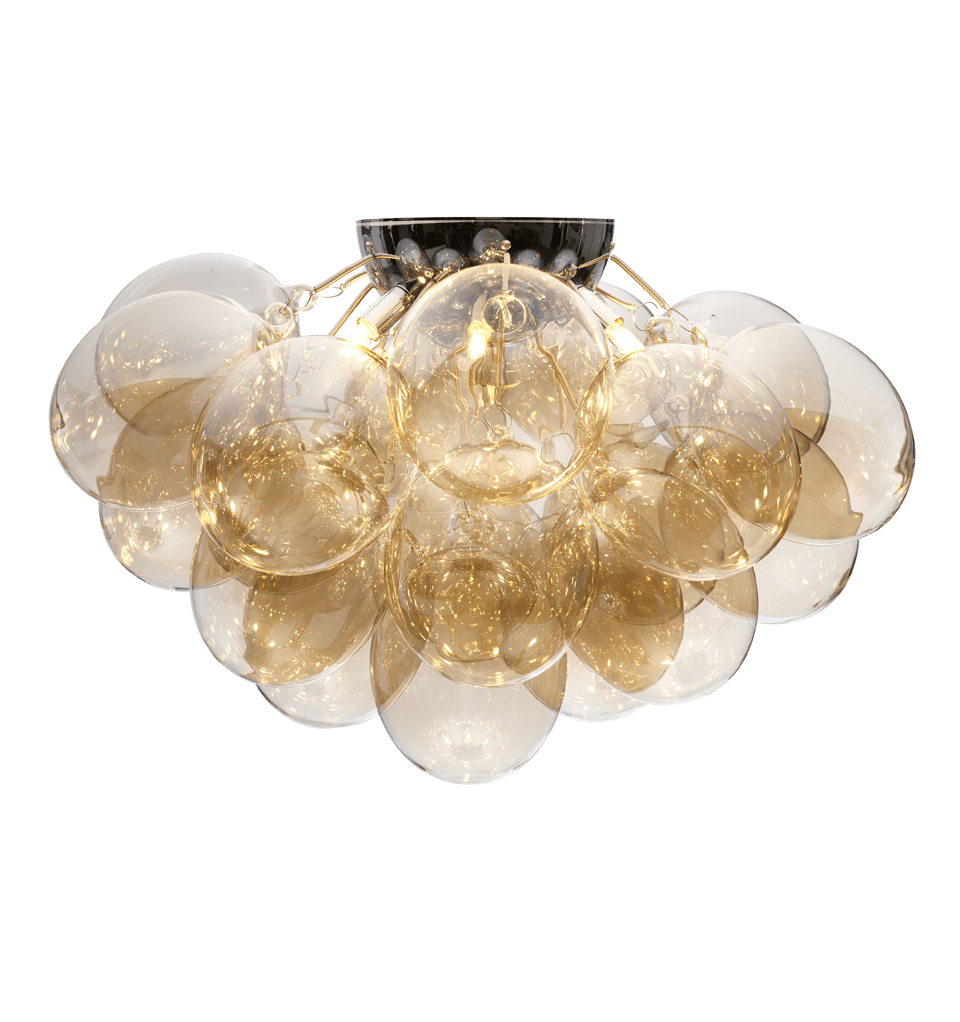 Gross Ø70 Rav plafond Fra By Rydéns - De h&aring;ndlagde glasskulene gir en unik f&oslash;lelse av kvalitet og h&aring;ndverk, samtidig som de sprer en fin og behagelig gl&oslash;d som fyller rommet med en myk og innbydende atmosf&aelig;re.