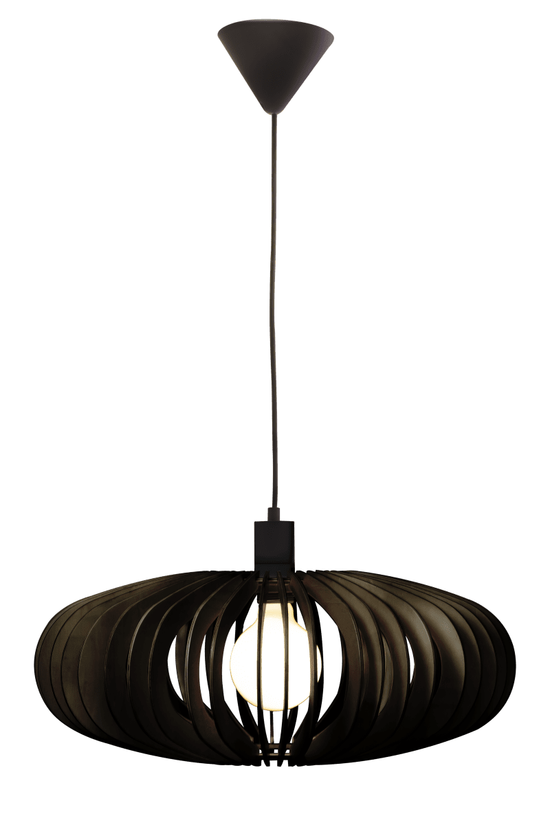 Arcos Ø50 Svart Taklampe Fra Aneta Lighting - Den elegante taklampen Arcos består av lameller i kryssfiner i en myk avrundet form som skaper en vakker lys- og skyggeeffekt.