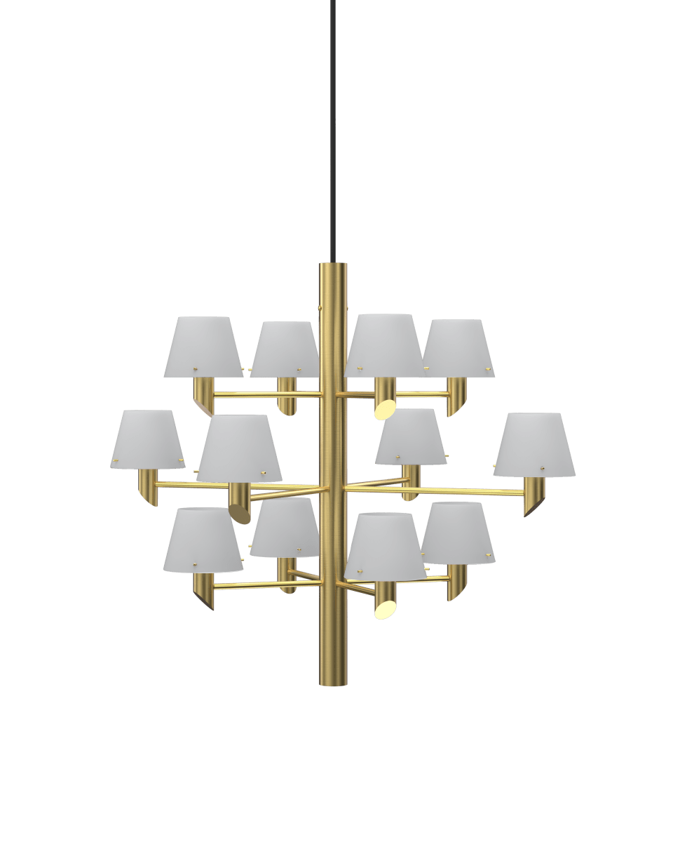 Gil Ø67 Messing Taklampe Fra Herstal - Et moderne design som reflekterer lys og liv med selvsikker eleganse gjennom de opalglassskjermene.