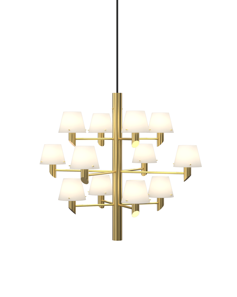 Gil Ø67 Messing Taklampe Fra Herstal - Et moderne design som reflekterer lys og liv med selvsikker eleganse gjennom de opalglassskjermene.