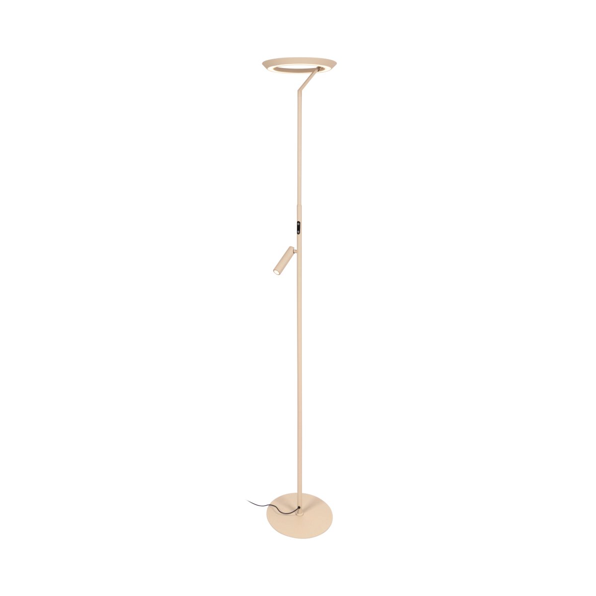 Celeste 2 Taupe gulvlampe Fra Lucide - De to lyskildene kan sl&aring;s p&aring; og dimmes separat via ber&oslash;ringsdimmere p&aring; lampen for jevn og fleksibel bruk.