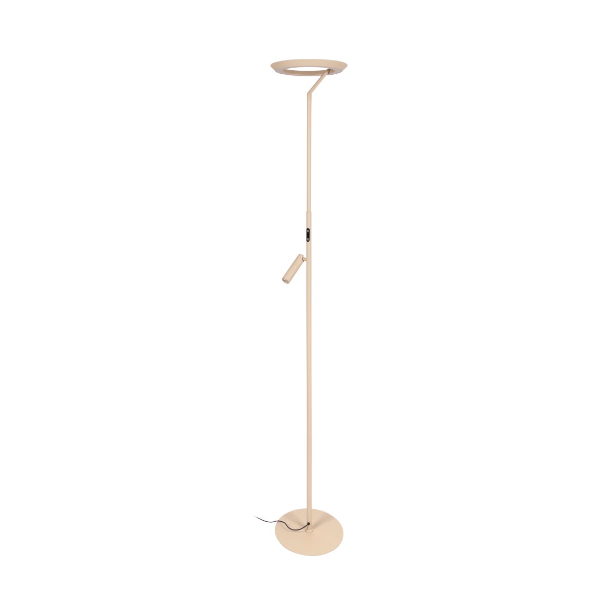 Celeste 2 Taupe gulvlampe Fra Lucide - De to lyskildene kan sl&aring;s p&aring; og dimmes separat via ber&oslash;ringsdimmere p&aring; lampen for jevn og fleksibel bruk.