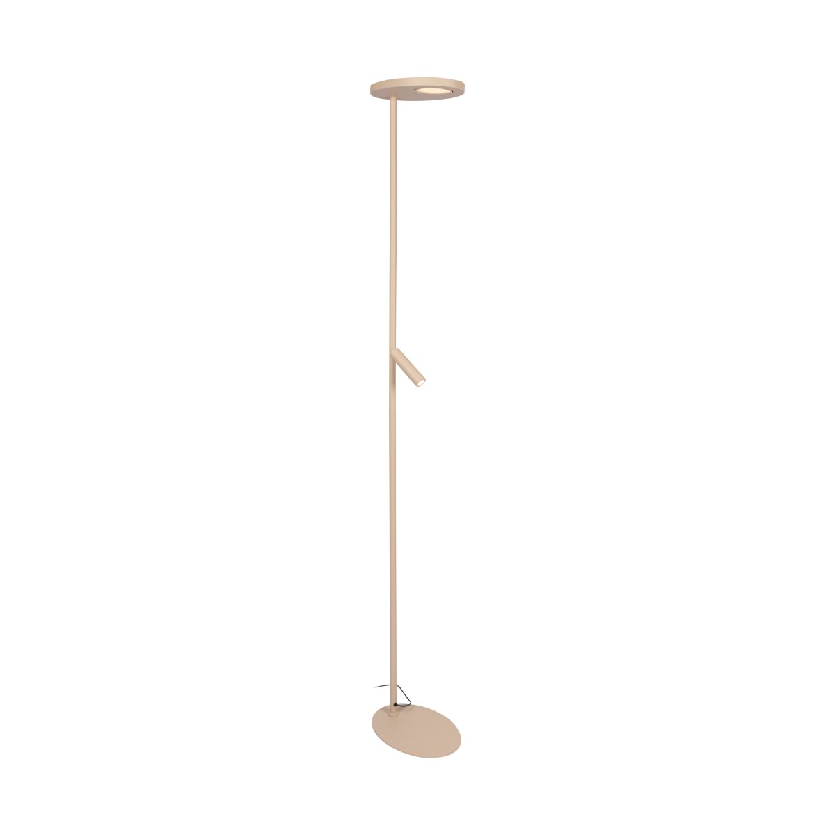 Ortolan Taupe gulvlampe Fra Lucide - Uplighten har et roterbart LED-panel i en sirkulær form som kan roteres rundt sin egen akse for å rette lyset etter behov, og lyser både opp og ned – 750 lm øverst og 500 lm nederst.