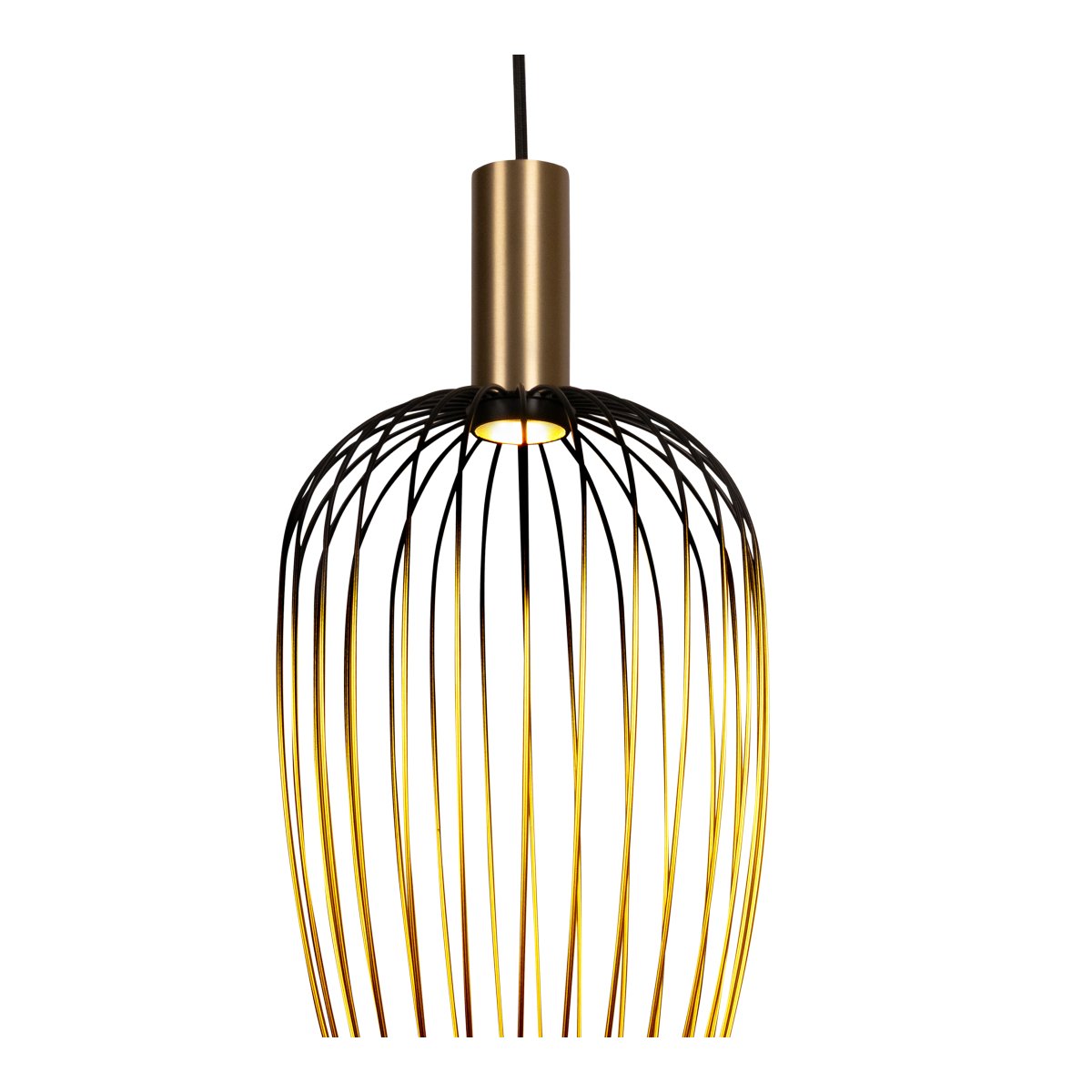 Aurelie Ø30 Gull Taklampe Fra Lucide - Aurelie er en elegant pendellampe i metall hvor skjermen g&aring;r fra svart &oslash;verst til en varm gullfarge nederst.