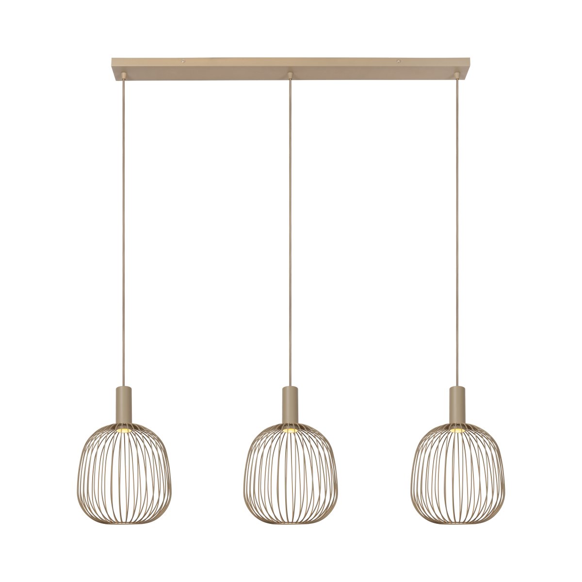 Esterel 116cm Beige Taklampe Fra Lucide - Esterel er en stilig pendellampe i beige metall med tre åpne skjermer som gir et mykt og innbydende lys når lampen er på.