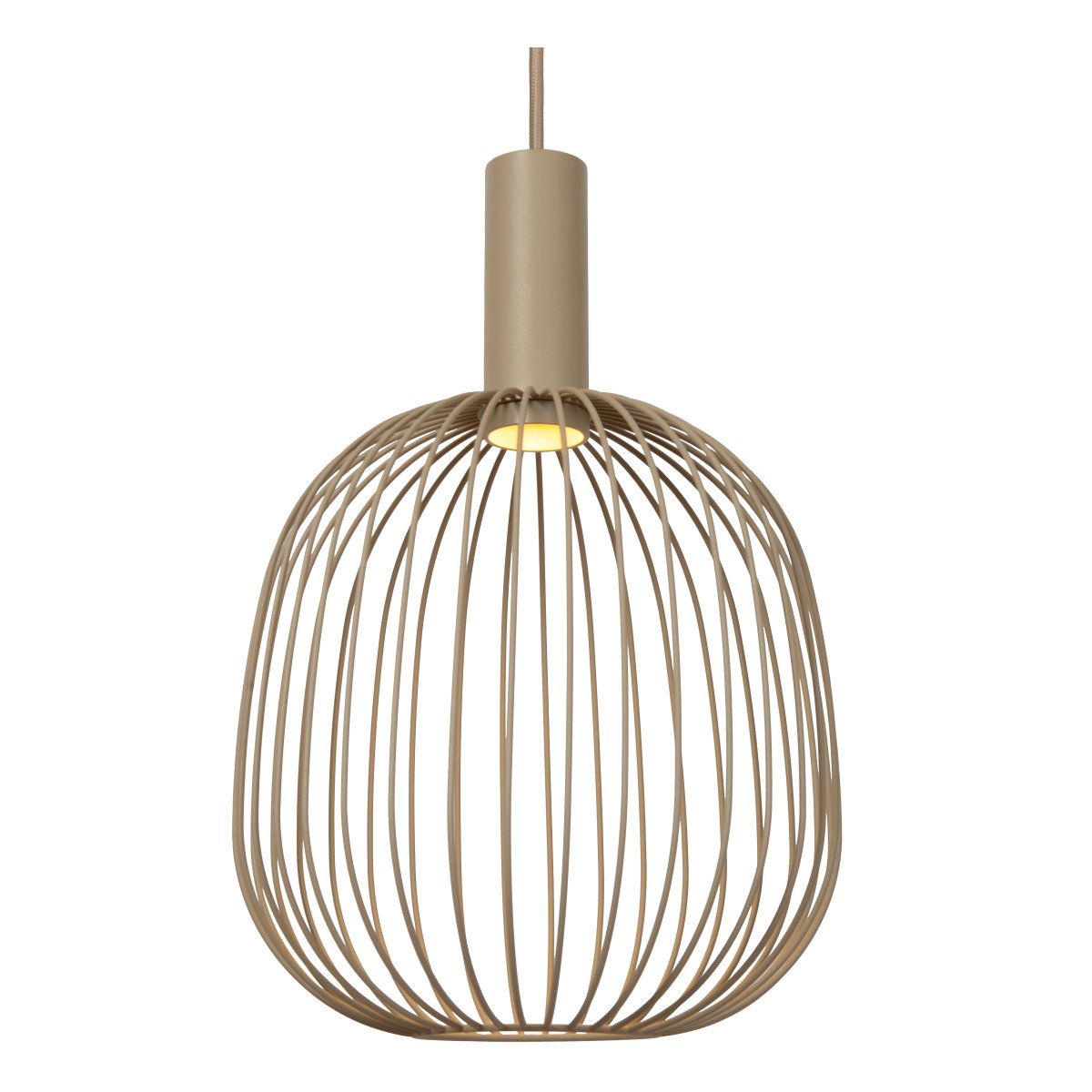 Esterel 116cm Beige Taklampe Fra Lucide - Esterel er en stilig pendellampe i beige metall med tre åpne skjermer som gir et mykt og innbydende lys når lampen er på.
