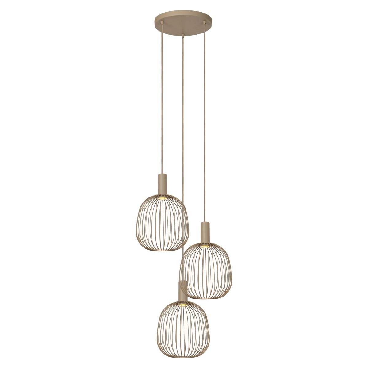Esterel Ø50 Beige Taklampe Fra Lucide - Esterel er en stilig pendellampe i beige metall med tre åpne skjermer som gir et mykt og innbydende lys når lampen er på.
