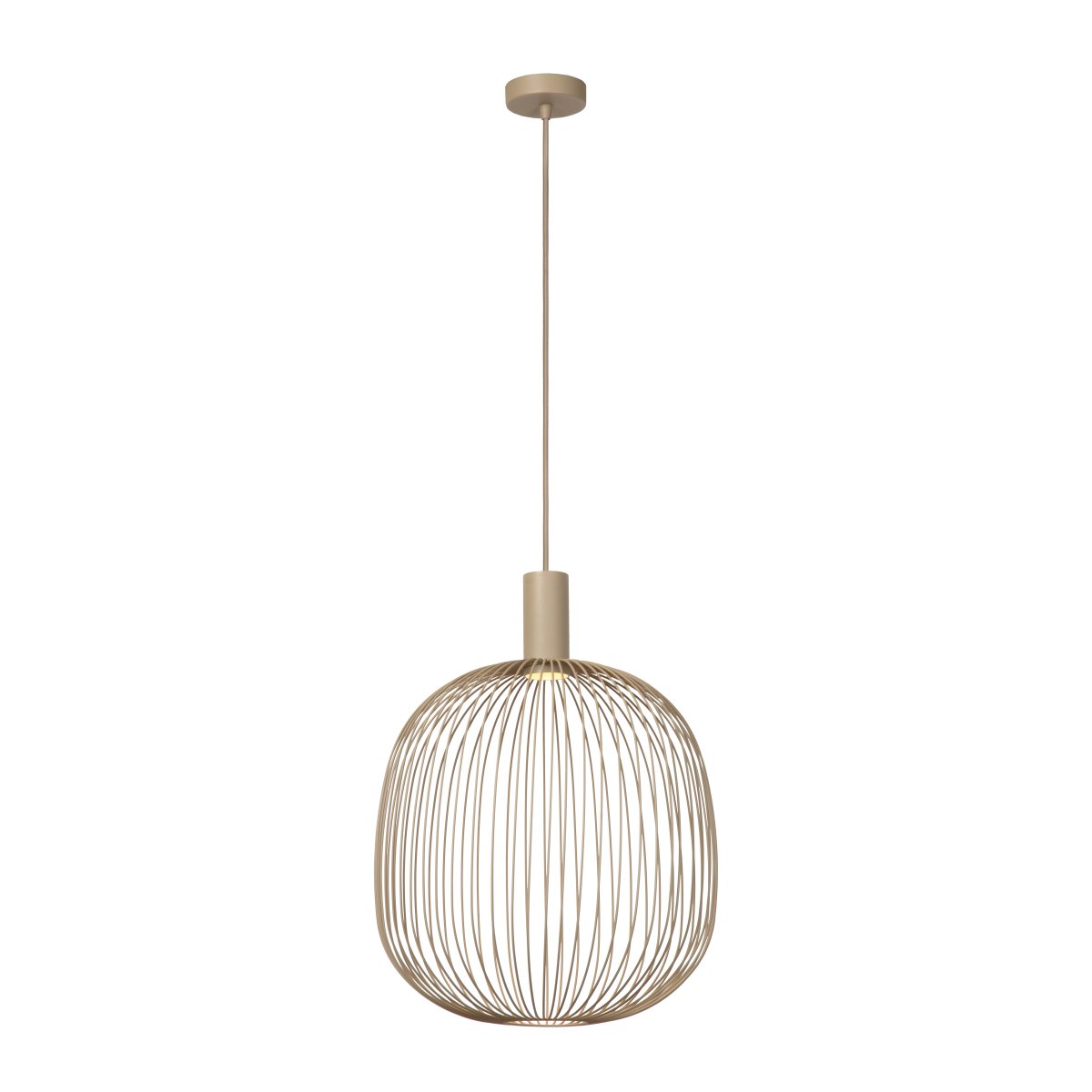 Esterel Ø40 Beige Taklampe Fra Lucide - Esterel er en stilig pendellampe i beige metall med en åpen skjerm som gir et mykt og innbydende lys når lampen er på.