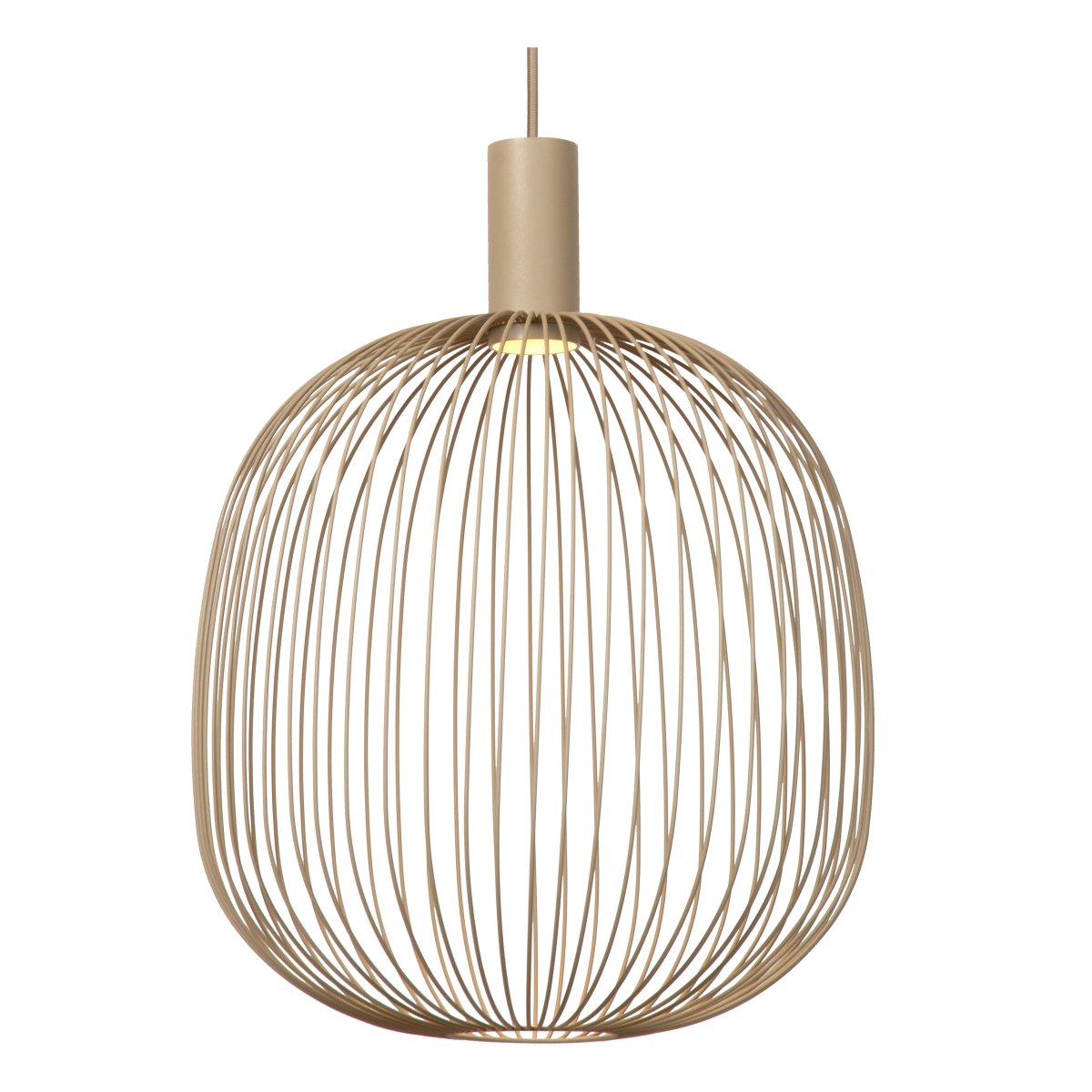 Esterel Ø40 Beige Taklampe Fra Lucide - Esterel er en stilig pendellampe i beige metall med en åpen skjerm som gir et mykt og innbydende lys når lampen er på.