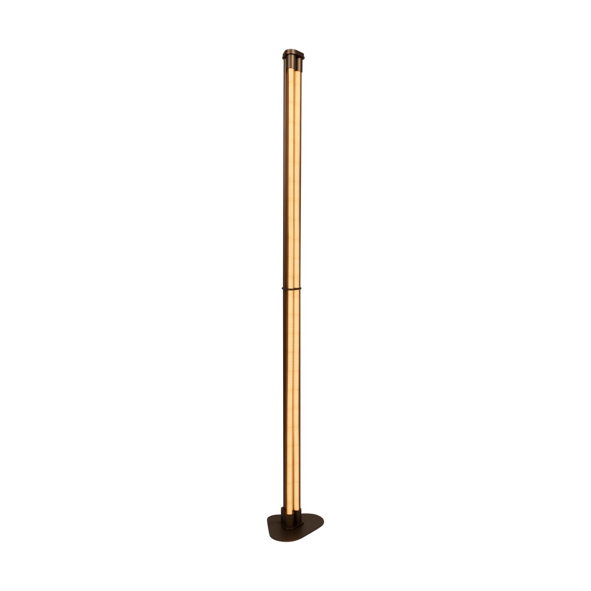 Janderin Brun gulvlampe Fra Lucide - Den brune, metallfargede lampen er laget av h&oslash;ykvalitetsaluminium og utstyrt med to integrerte LED-lyskilder (2x17W), som begge er dimbare og har justerbar fargetemperatur fra 2200K til 3300K.
