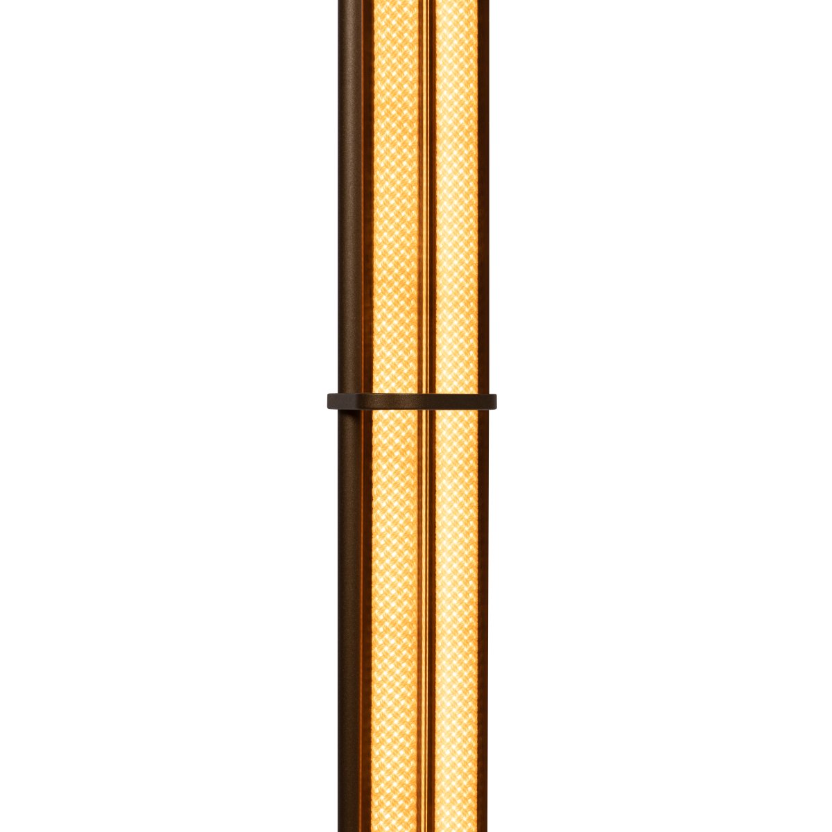 Janderin Brun gulvlampe Fra Lucide - Den brune, metallfargede lampen er laget av h&oslash;ykvalitetsaluminium og utstyrt med to integrerte LED-lyskilder (2x17W), som begge er dimbare og har justerbar fargetemperatur fra 2200K til 3300K.