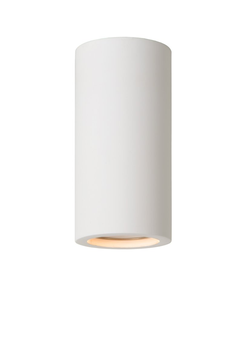 Gipsy Hvit spotlight Fra Lucide - Det runde, rørformede designet i hvit gips gjør lampen til et stilig blikkfang i gangen, soverommet eller stuen.
