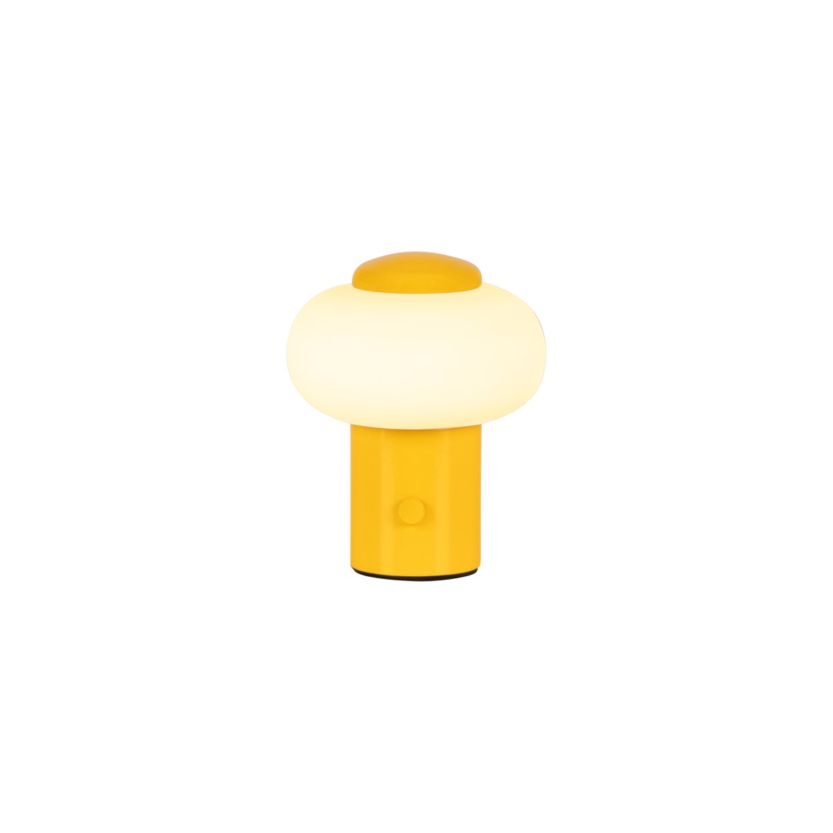 Gustav 10cm Gul bærbar Fra Lucide - Gustav er en b&aelig;rbar bordlampe laget av metall og glass i en lys gul farge som gir et stemningsfullt lys.