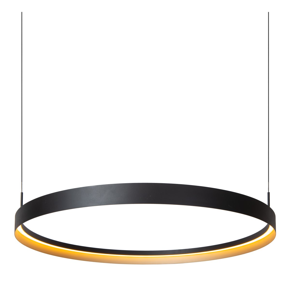 Radiant Ø80 Svart Taklampe Fra Lucide - Den sirkul&aelig;re skjermen har en elegant innside i en metallisk champagnefarge som skaper en eksklusiv kontrast og forsterker det varme lysuttrykket.