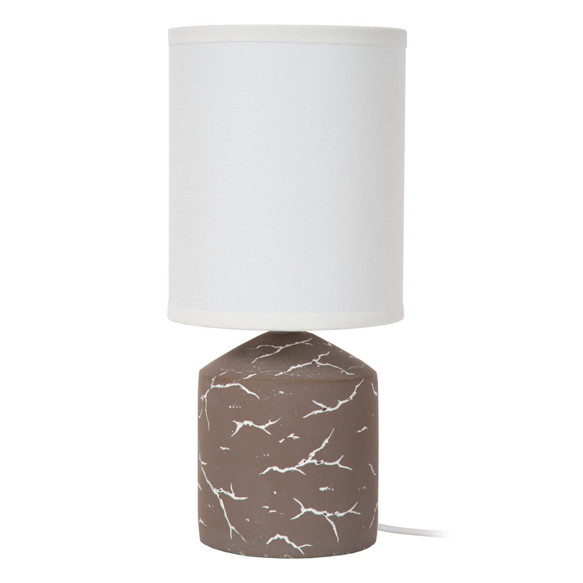 Fran 30cm Taupe bordlampe Fra Lucide - Den sylindriske lampeskjermen i hvitt tekstil komplementerer designet og bidrar til et mykt og behagelig lys.