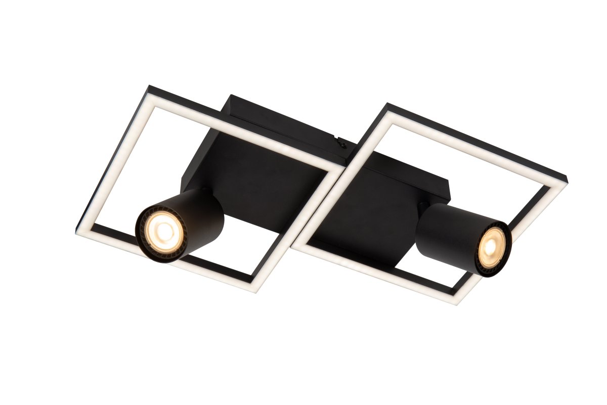 Arianne 40cm Svart plafond Fra Lucide - Armaturen er laget av høykvalitets svart aluminium og utstyrt med to justerbare GU10-sokler, noe som gjør det enkelt å rette lyset dit du vil – perfekt for å fremheve bestemte overflater eller detaljer i hjemmet.