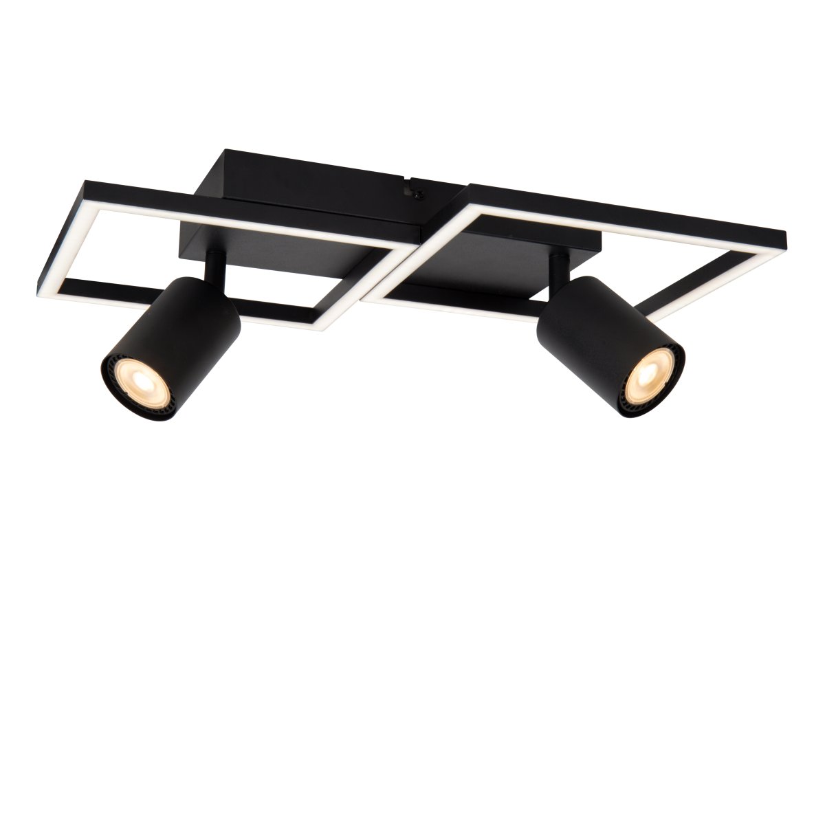 Arianne 40cm Svart plafond Fra Lucide - Armaturen er laget av høykvalitets svart aluminium og utstyrt med to justerbare GU10-sokler, noe som gjør det enkelt å rette lyset dit du vil – perfekt for å fremheve bestemte overflater eller detaljer i hjemmet.