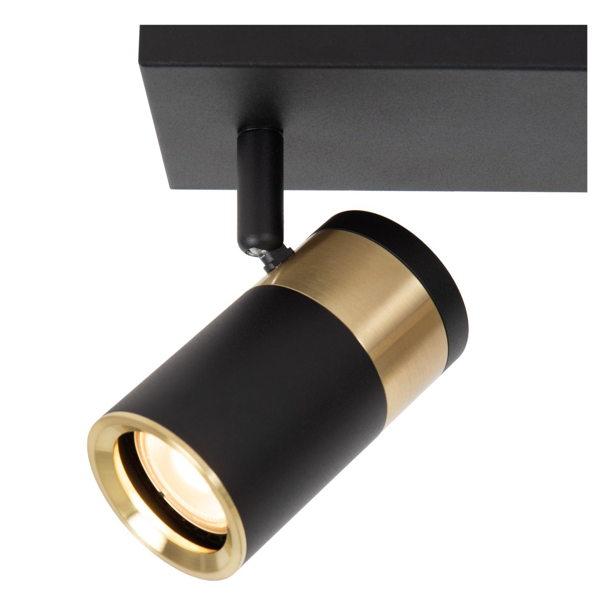 Gorik 3 Svart spotlight Fra Lucide - Den svarte metallarmaturen og messingfinishdetaljene passer perfekt inn i moderne interiør.
