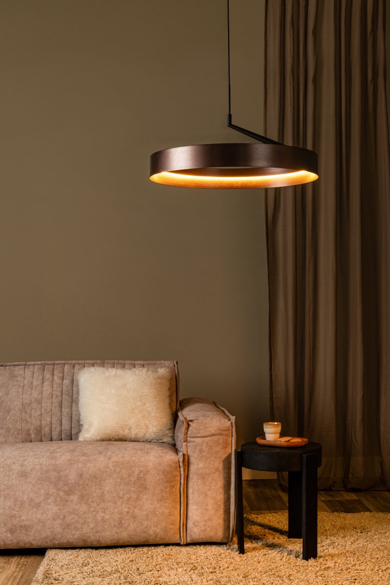 Leonard Ø55 Brun Taklampe Fra Lucide - Lampen kan dimmes i tre trinn med en standard veggbryter, noe som gj&oslash;r det enkelt &aring; tilpasse lysstyrken til anledningen.