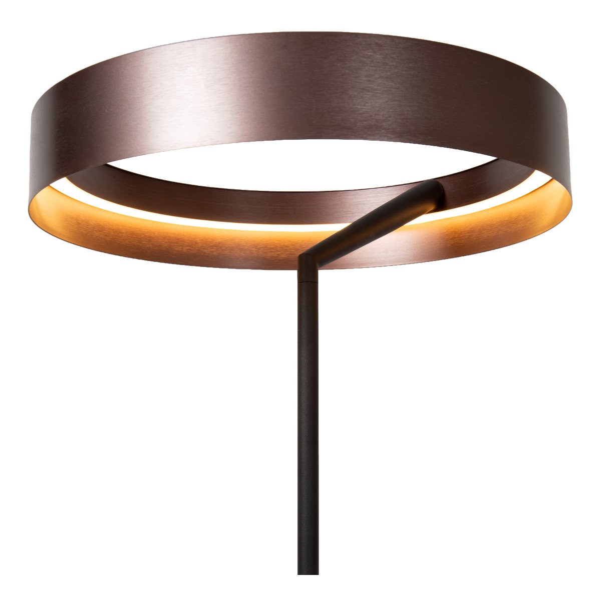 Leonard Brun gulvlampe Fra Lucide - Den runde skjermen har en elegant metallisk brun finish og en integrert LED-stripe p&aring; innsiden som sprer et kraftig og behagelig lys nedover.