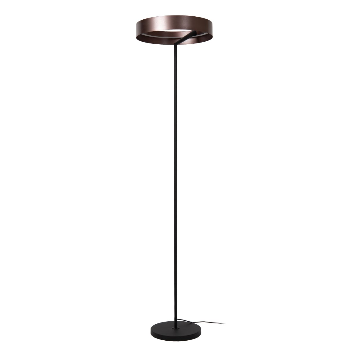 Leonard Brun gulvlampe Fra Lucide - Den runde skjermen har en elegant metallisk brun finish og en integrert LED-stripe p&aring; innsiden som sprer et kraftig og behagelig lys nedover.